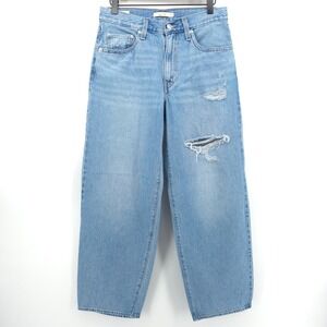 Levis Women Jeans Baggy Dad 27 Light Wash Distressed Blue Wide Leg A3494-0015